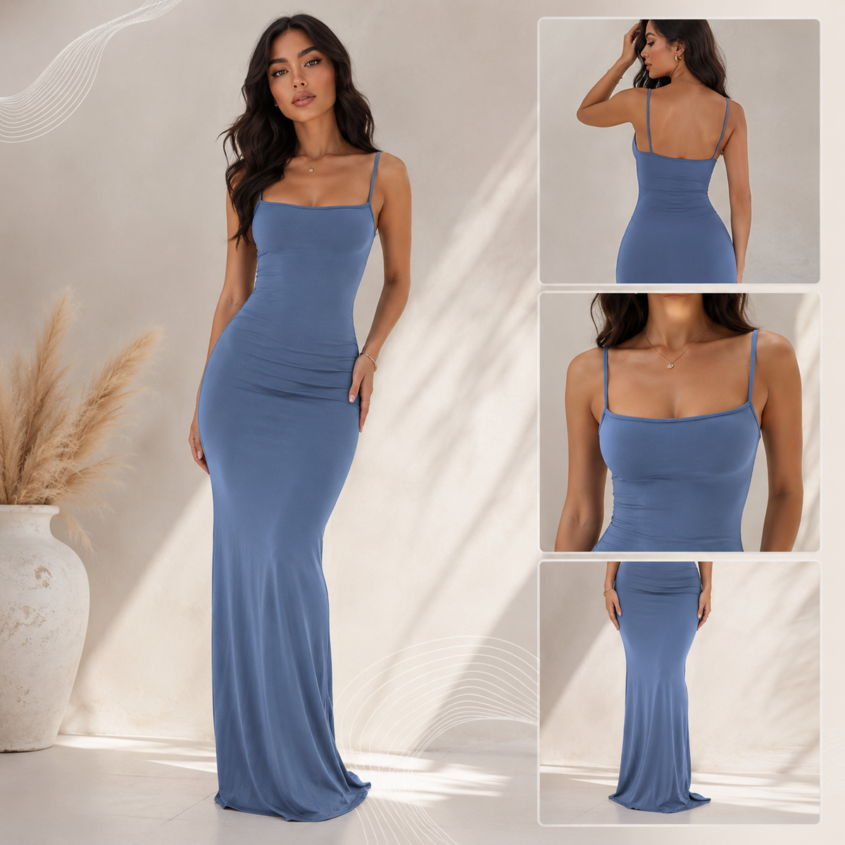 Robe Maxi Satin Sexy Sans Bretelles – Coupe Slim Élégante