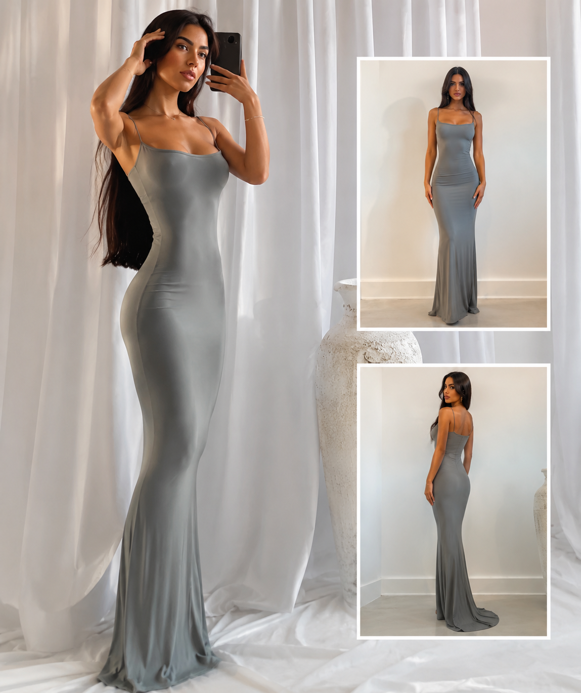 Robe Maxi Satin Sexy Sans Bretelles – Coupe Slim Élégante