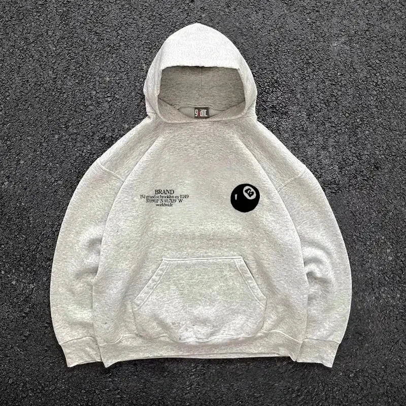 Hoodie Streetwear Homme – Motif 8-Ball Rétro | Oversize & Hip-Hop