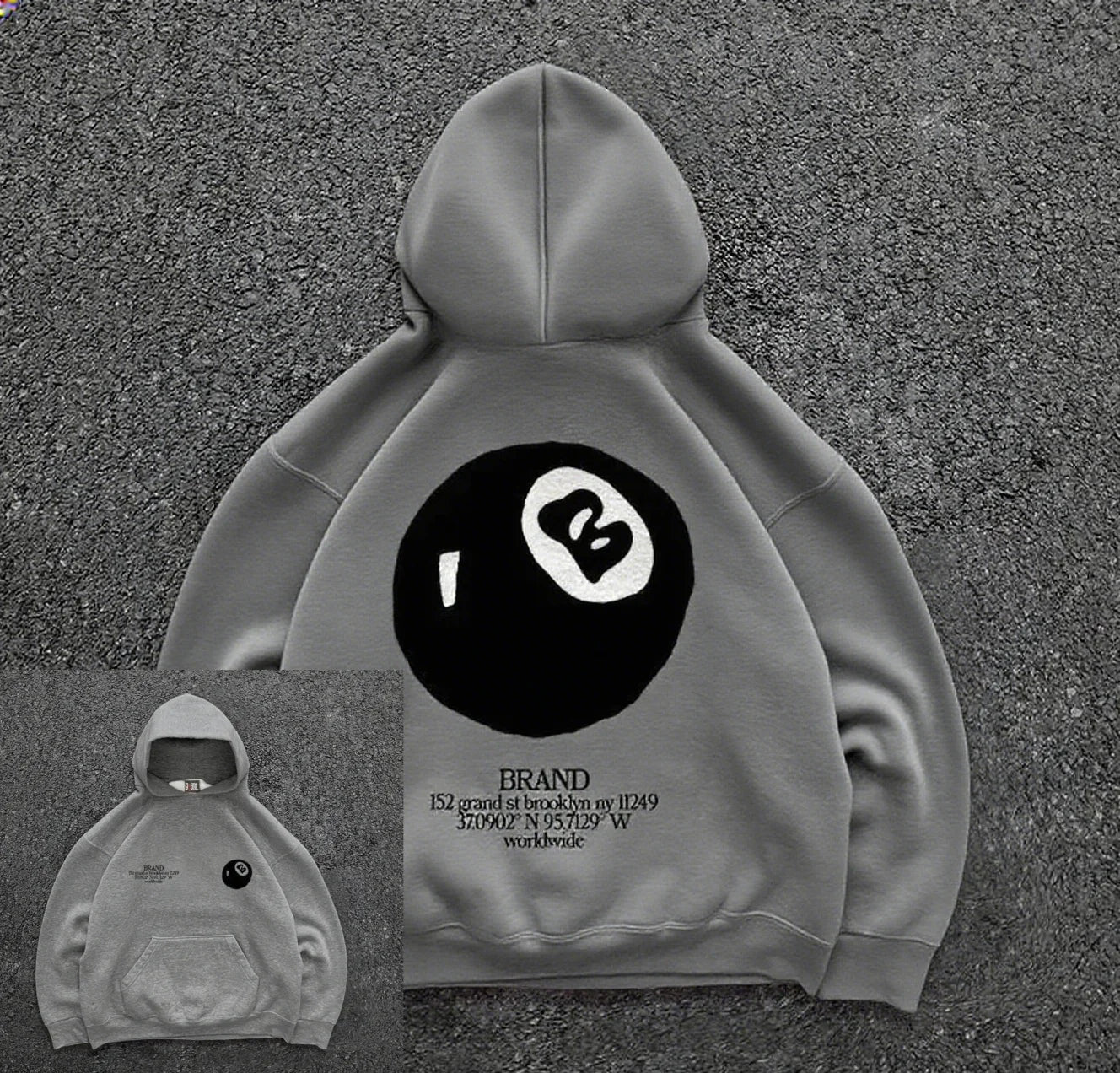 Hoodie Streetwear Homme – Motif 8-Ball Rétro | Oversize & Hip-Hop