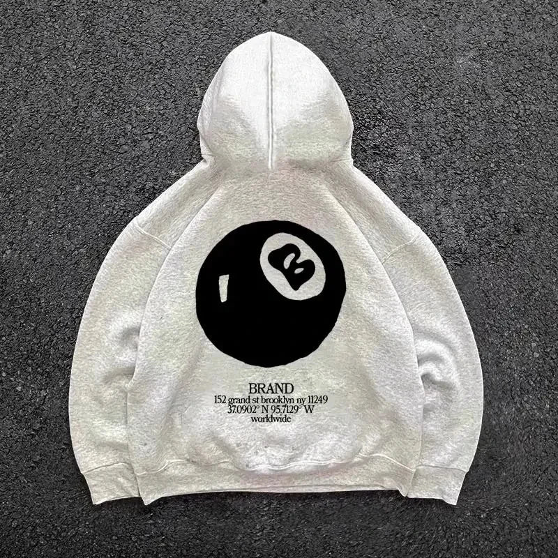 Hoodie Streetwear Homme – Motif 8-Ball Rétro | Oversize & Hip-Hop
