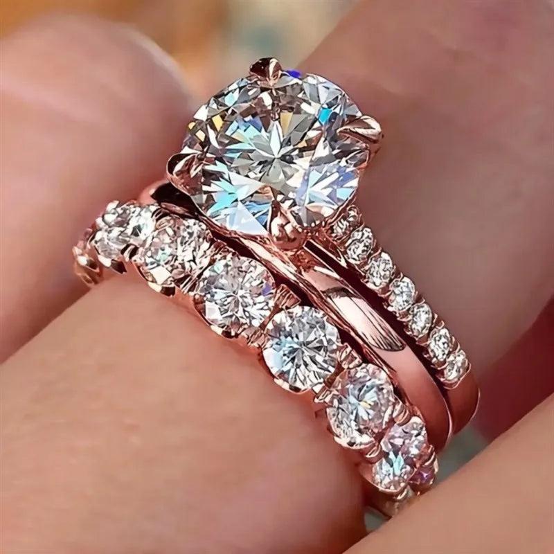 Coffret Luxe 3 Bagues Femme Dorées & Zircon Brillant