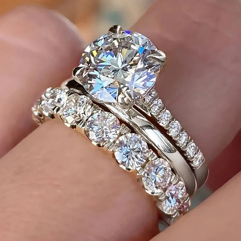 Coffret Luxe 3 Bagues Femme Dorées & Zircon Brillant