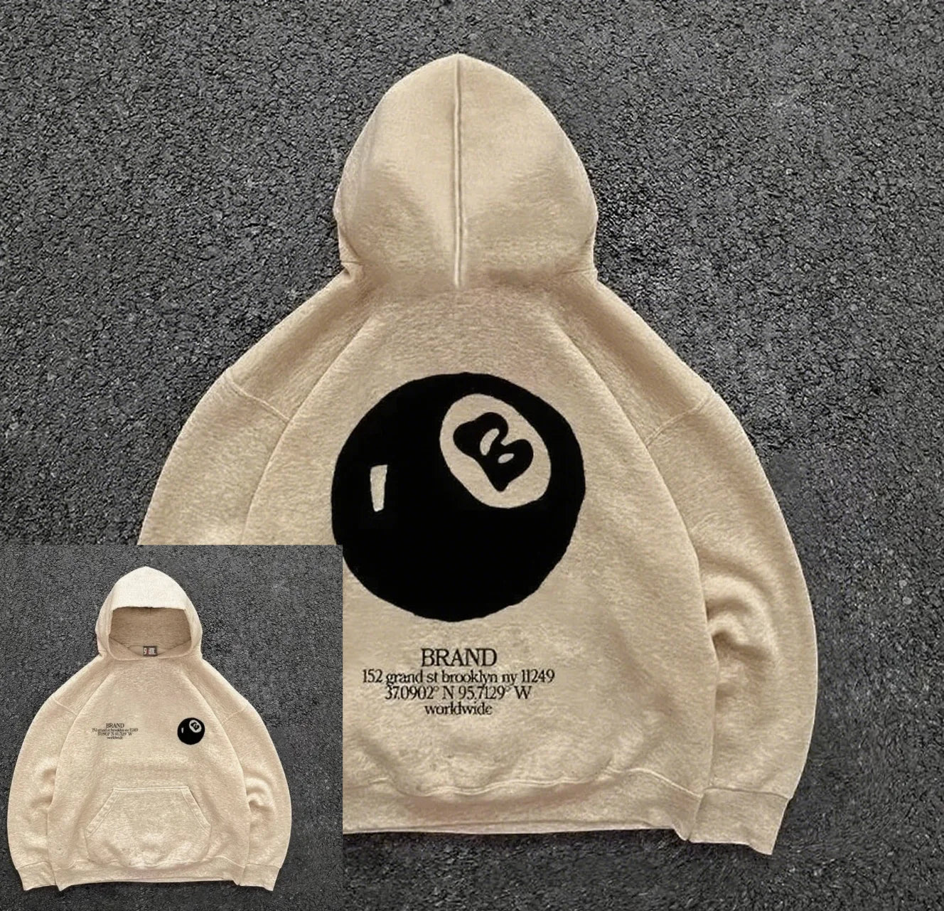 Hoodie Streetwear Homme – Motif 8-Ball Rétro | Oversize & Hip-Hop
