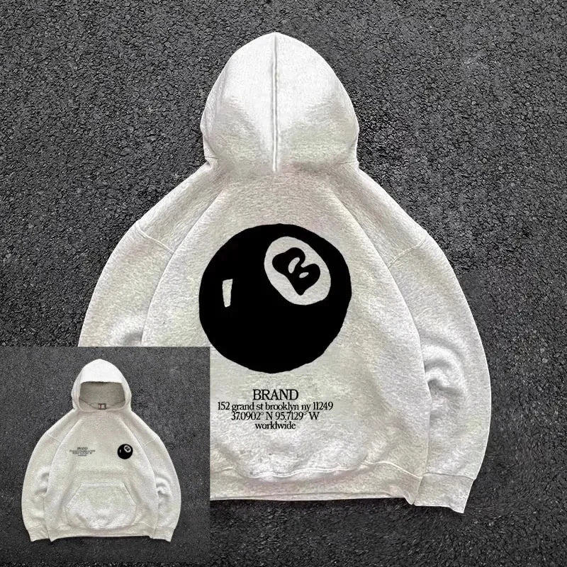 Hoodie Streetwear Homme – Motif 8-Ball Rétro | Oversize & Hip-Hop